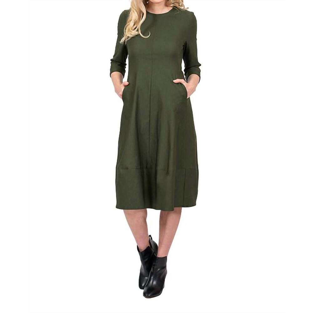 NEW SCAPA three-quarter sleeve midi dress in khaki